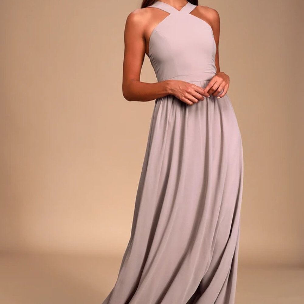 Lulu's Air of Romance Taupe Maxi Dress - Size M